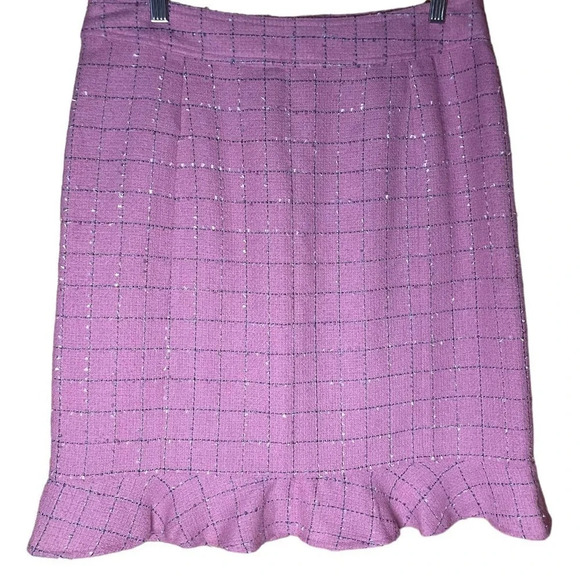 Nicole. Nicole Miller Women's Windowpane Pink Plaid Ruffle Trim Skirt Size 8 - Picture 7 of 11